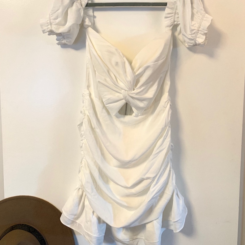 SOLD: Windsor White Ruffled off the Shoulder Dress
